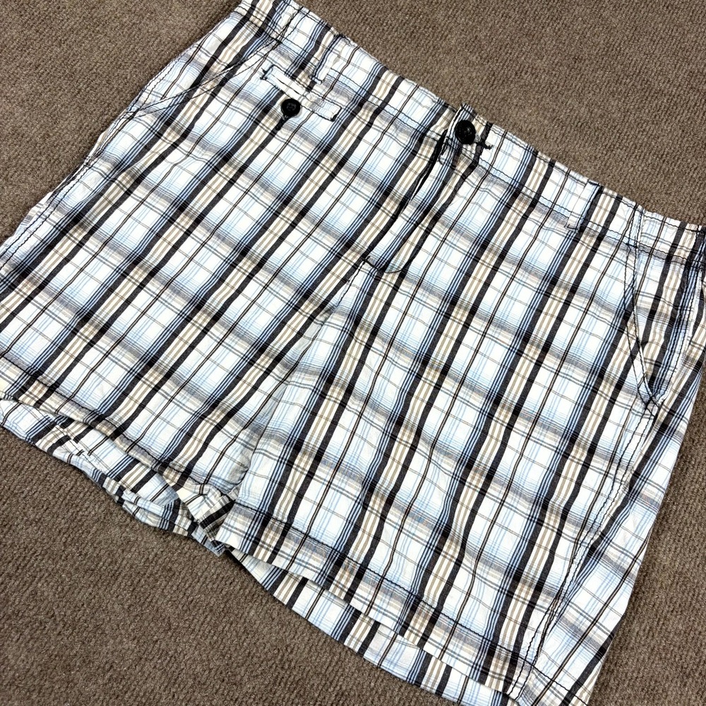 Faded Glory Chino Shorts Womens 14 Multicolor Plaid Cotton Stretch Flat Front